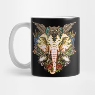 The majestic elephant with the creature of the night the owl Mug